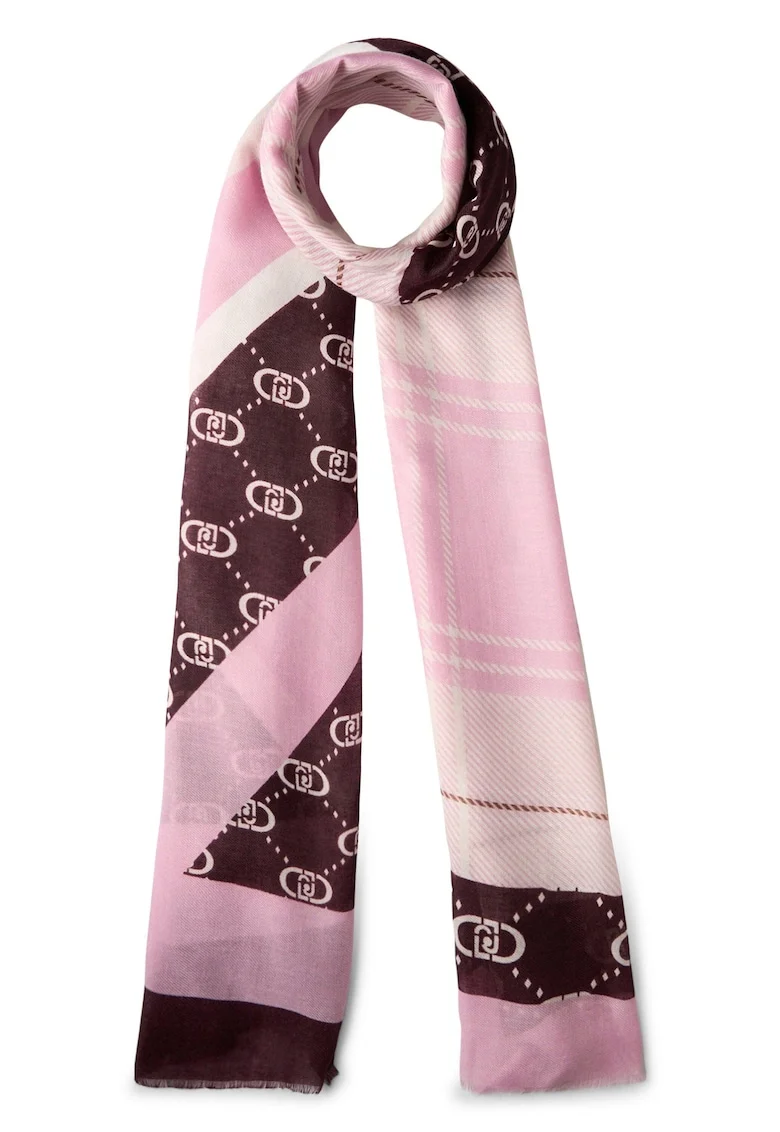 Esarfa cu imprimeu geometric, Negru/Roz