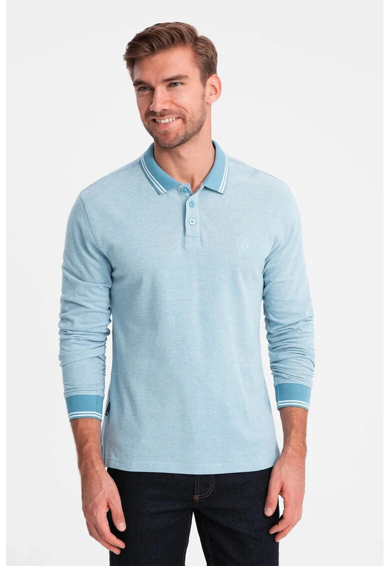 Bluza polo cu fenta cu fermoar, Albastru deschis
