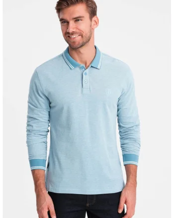 Bluza polo cu fenta cu fermoar, Albastru deschis