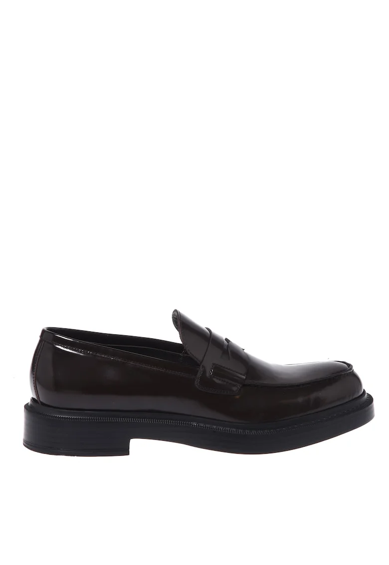 Pantofi loafer din piele cu aspect lacuit, Maro inchis
