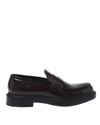 Pantofi loafer din piele cu aspect lacuit, Maro inchis