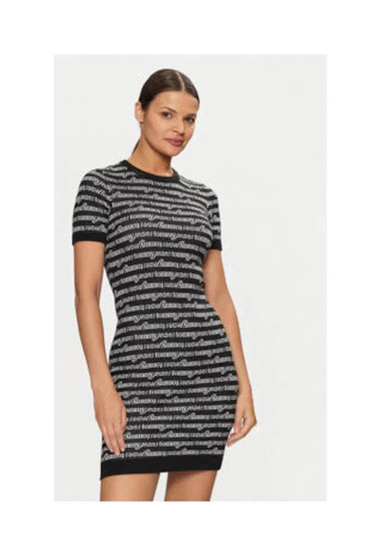 Rochie casual dama,  material sintetic, negru/alb