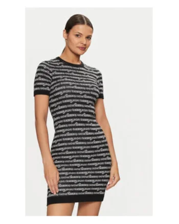 Rochie casual dama,  material sintetic, negru/alb
