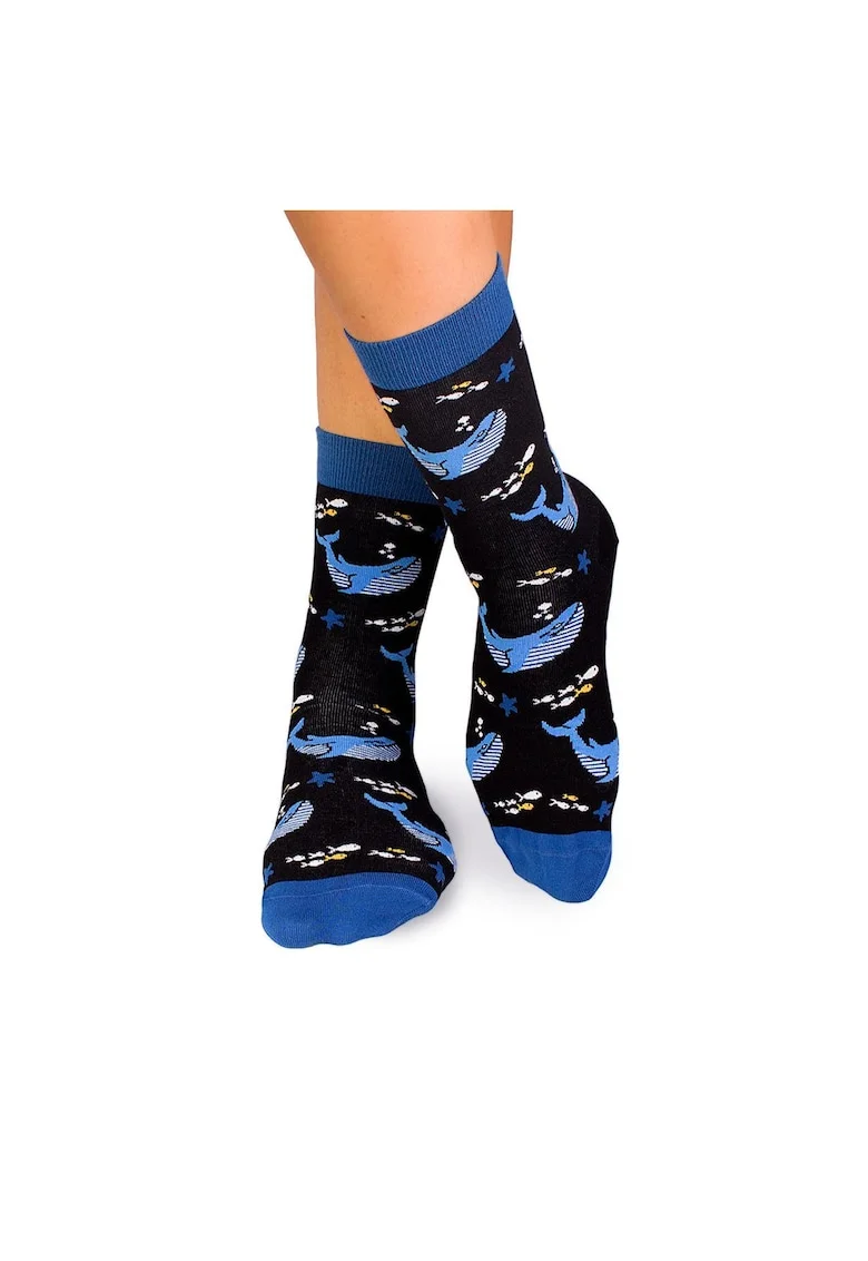 Sosete bumbac Fine Cotton Sealife Balene Negru