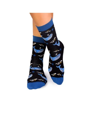 Sosete bumbac Fine Cotton Sealife Balene Negru