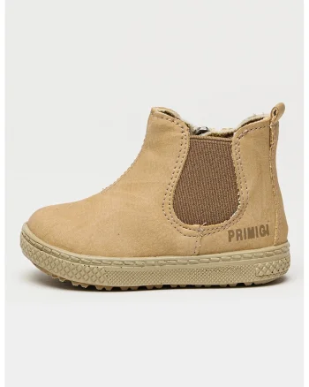 Ghete de piele nabuc cu segmente din material textil, Maro nisip