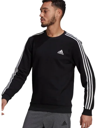 Bluza sport cu decolteu la baza gatului Essentials 3-Stripes, Negru/Alb,