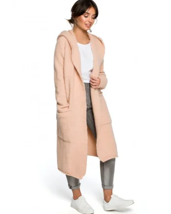 Cardigan cu gluga si buzunare laterale, Acril/Poliester/Lana, Roz,