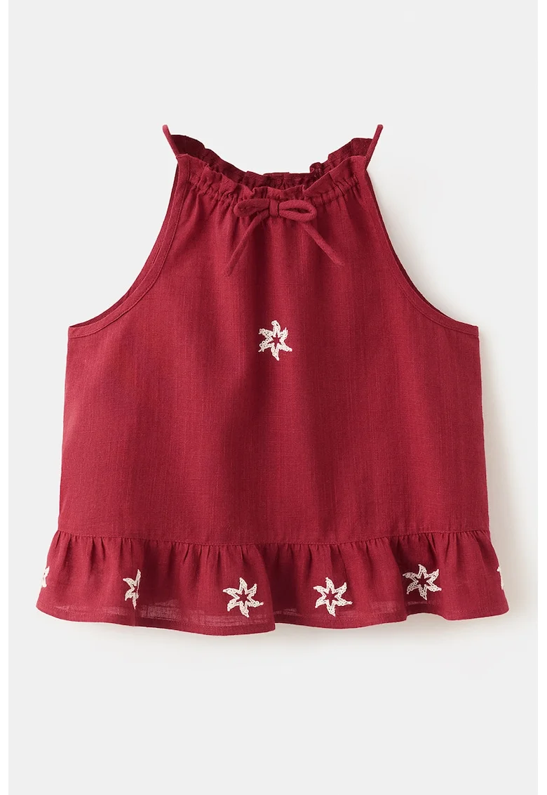 Top cu broderie, Alb/Rosu cireasa