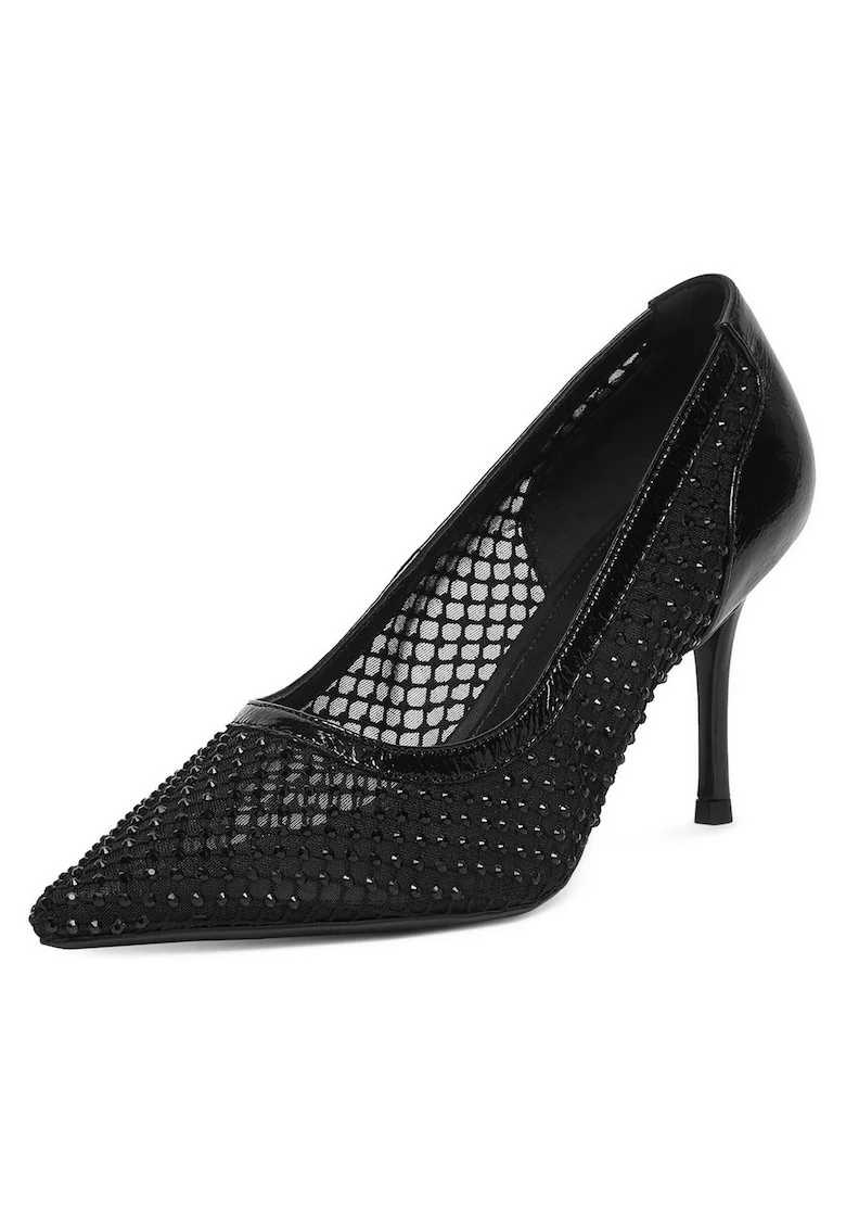 Pantofi pentru dama,  toc ascutit, negru, textil