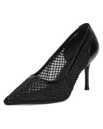 Pantofi pentru dama,  toc ascutit, negru, textil