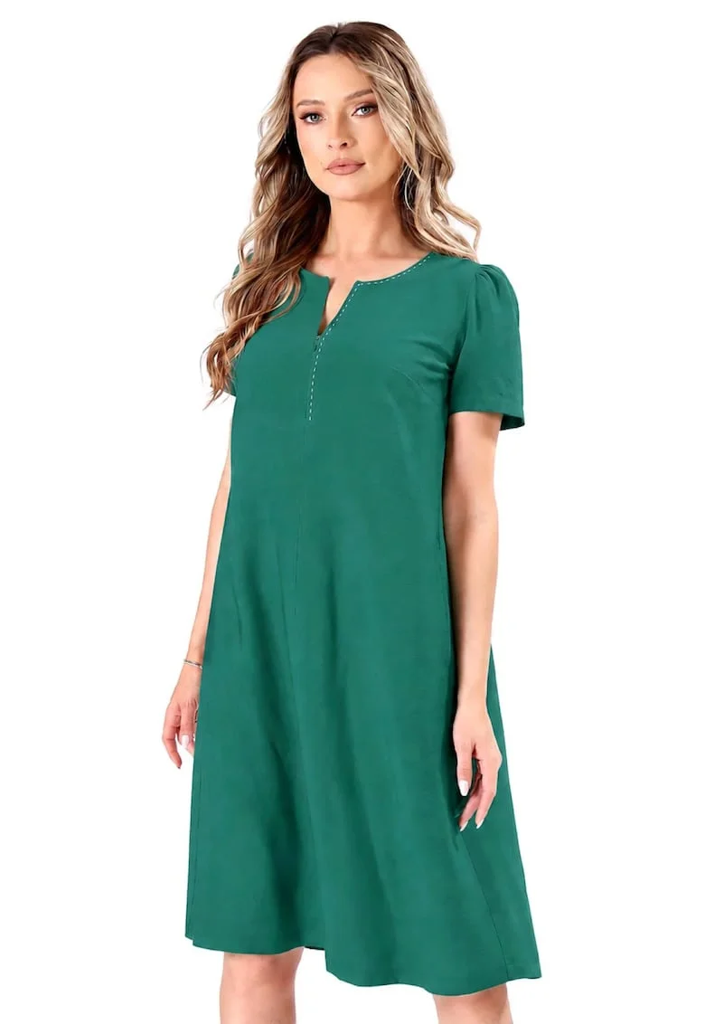 Rochie evazata din viscoza usor creponata, Verde