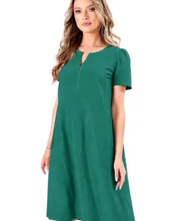 Rochie evazata din viscoza usor creponata, Verde