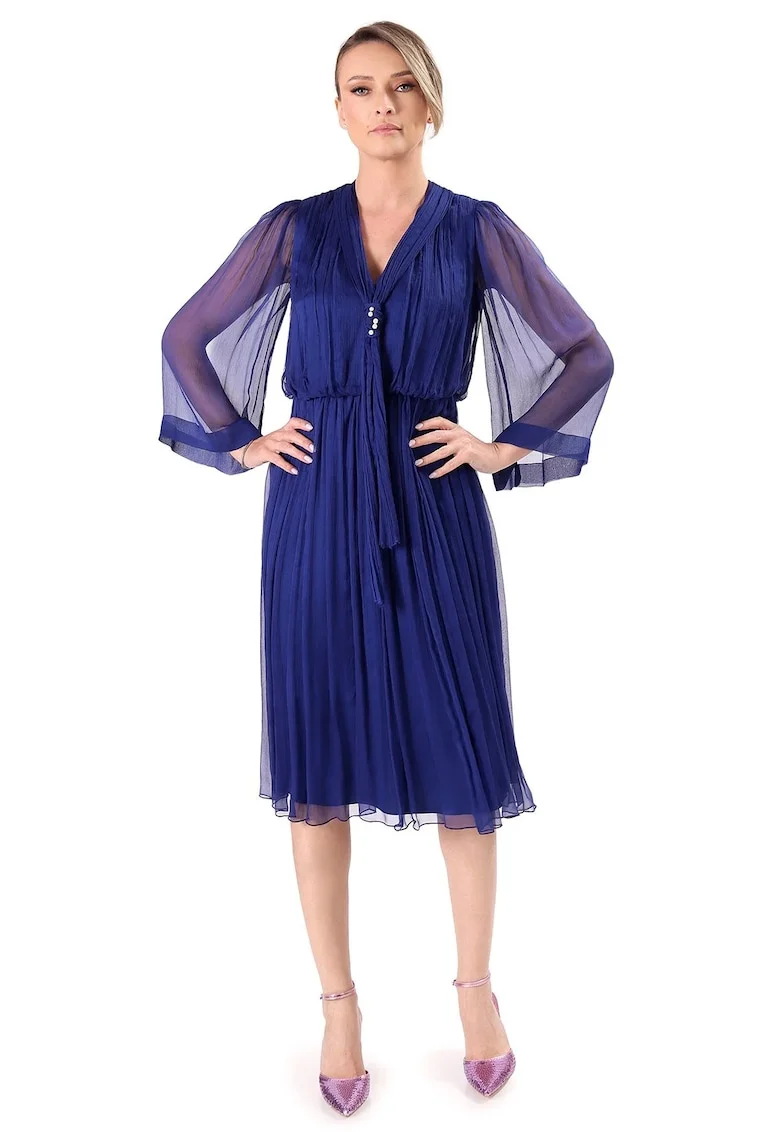 Rochie de seara din voal de matase naturala, Bleumarin