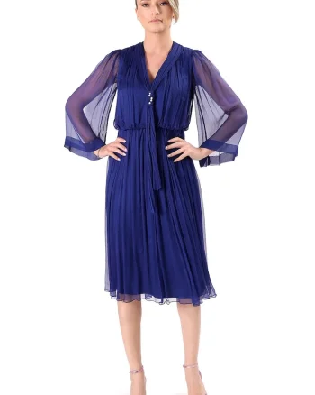 Rochie de seara din voal de matase naturala, Bleumarin