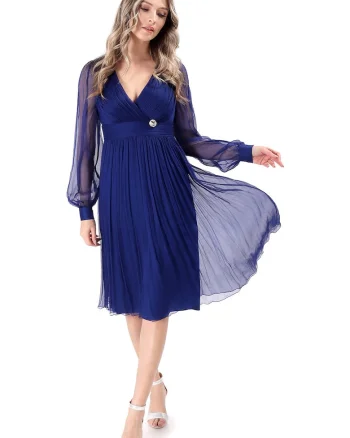 Rochie eleganta din voal de matase naturala, Bleumarin