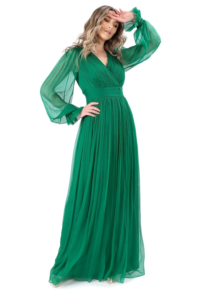 Rochie lunga din voal de matase naturala, Verde