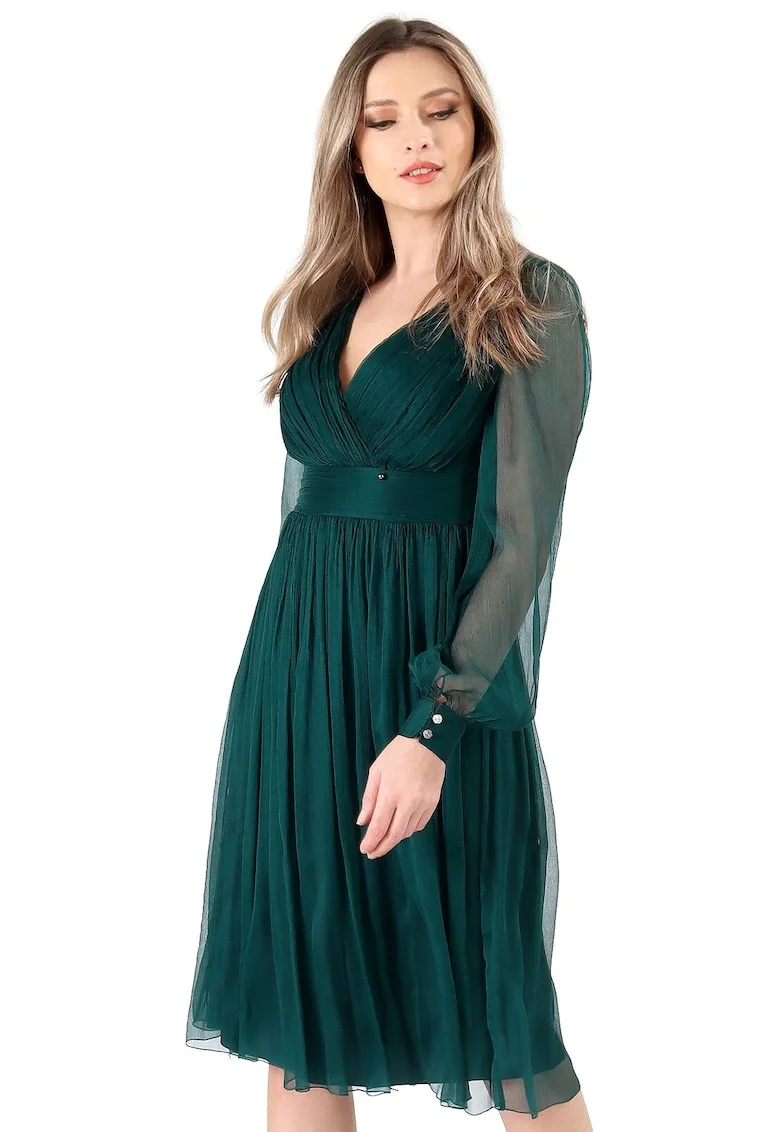 Rochie eleganta din voal de matase naturala, Verde smarald