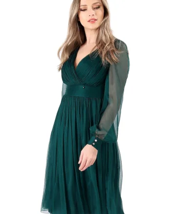 Rochie eleganta din voal de matase naturala, Verde smarald