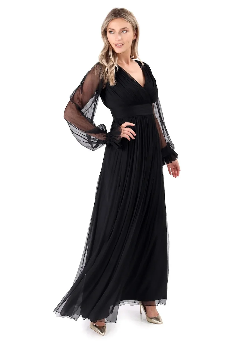 Rochie lunga din voal de matase naturala, Negru