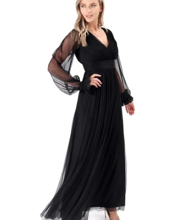Rochie lunga din voal de matase naturala, Negru