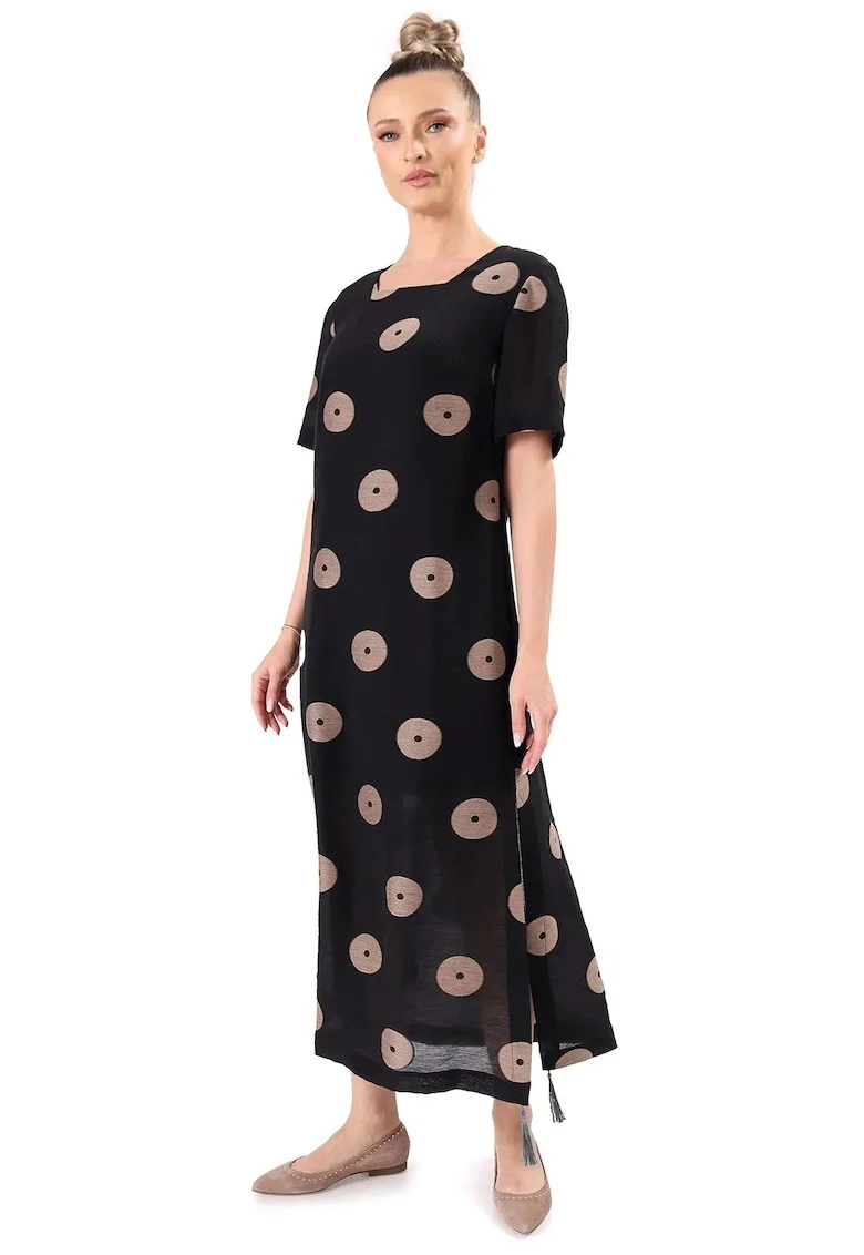 Rochie eleganta lunga din viscoza cu in tip jaquard, Negru