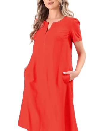 Rochie evazata din viscoza usor creponata, Rosu