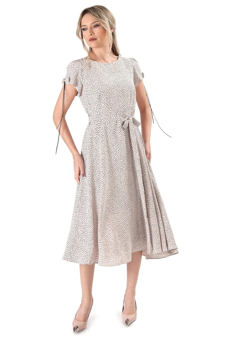 Rochie eleganta din viscoza imprimata cu picouri, Bej