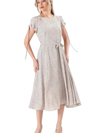Rochie eleganta din viscoza imprimata cu picouri, Bej