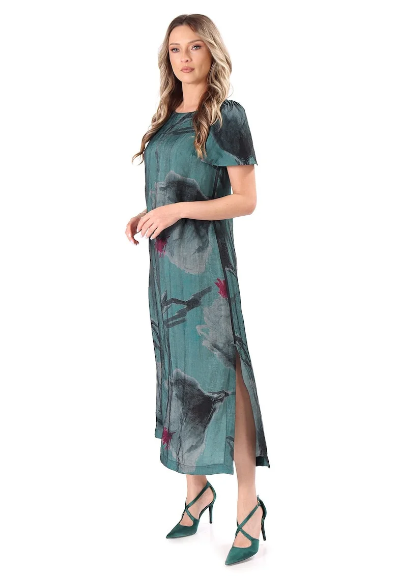Rochie lunga din viscoza dublata cu strat de organza, Verde