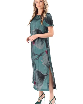 Rochie lunga din viscoza dublata cu strat de organza, Verde