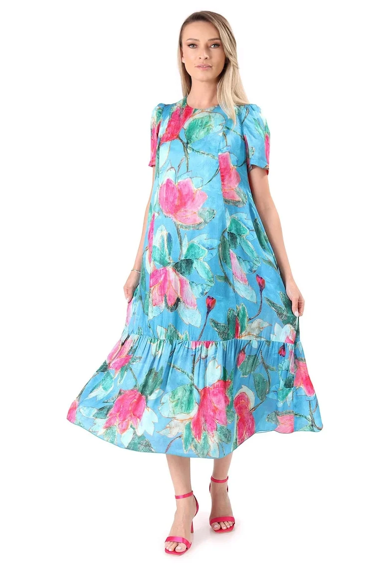 Rochie midi lejera din viscoza cu matase naturala, Albastru