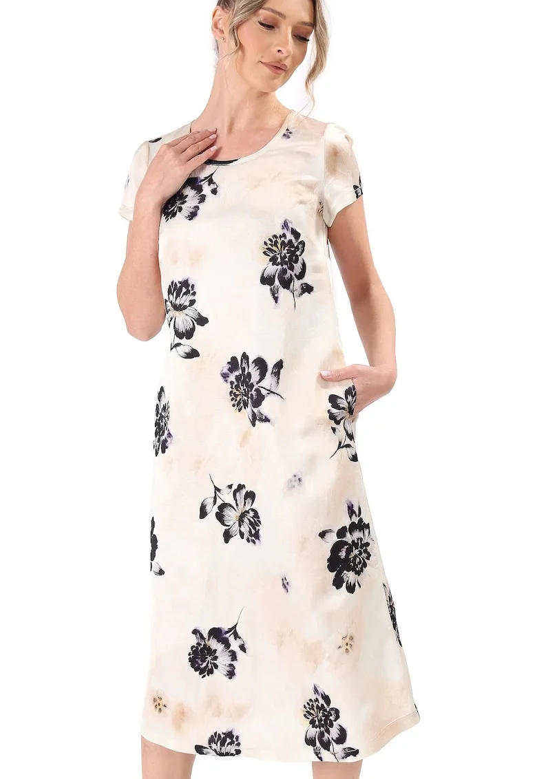 Rochie midi lejera din viscoza cu in, Bej
