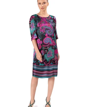 Rochie lejera din matase naturala imprimata cu motive paisley, Mov