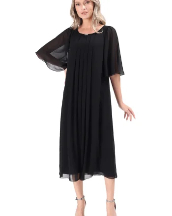 Rochie de ocazie din voal uni cu maneci evazate, Negru