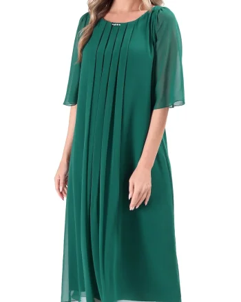 Rochie de ocazie din voal uni cu maneci evazate, Verde