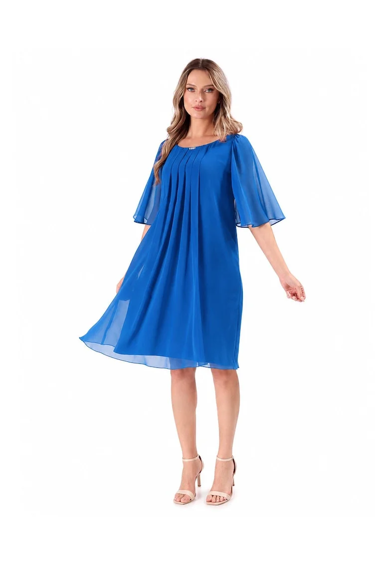 Rochie de ocazie din voal uni cu aplicatie, Albastru safir