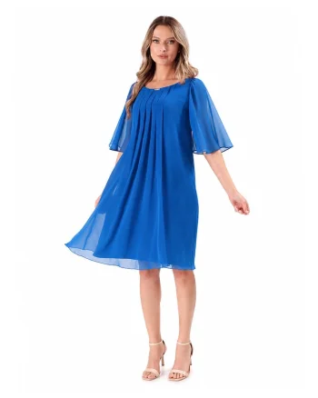 Rochie de ocazie din voal uni cu aplicatie, Albastru safir