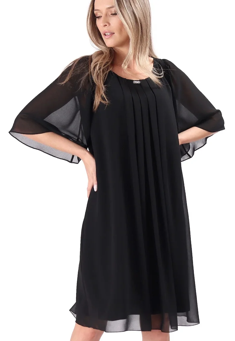 Rochie de ocazie din voal uni cu aplicatie, Negru