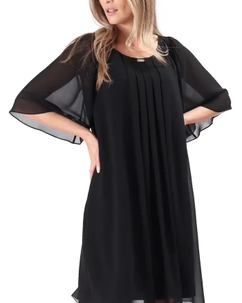 Rochie de ocazie din voal uni cu aplicatie, Negru