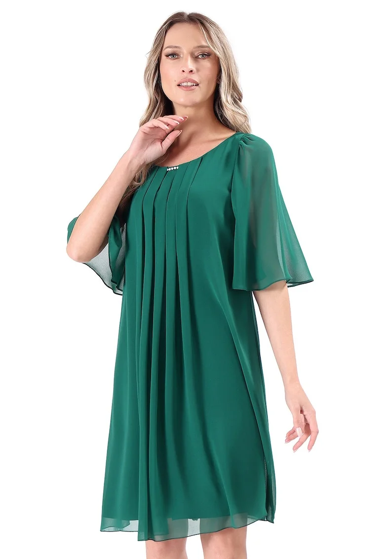 Rochie de ocazie din voal uni cu aplicatie, Verde