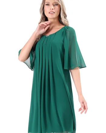 Rochie de ocazie din voal uni cu aplicatie, Verde