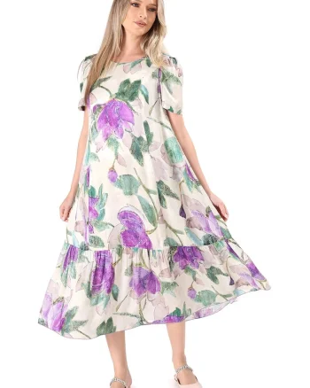Rochie midi lejera din viscoza cu matase naturala, Bej