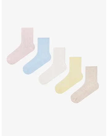 Set de 5 perechi de sosete scurte, Albastru pastel/Galben pastel/Alb murdar/Roz pal