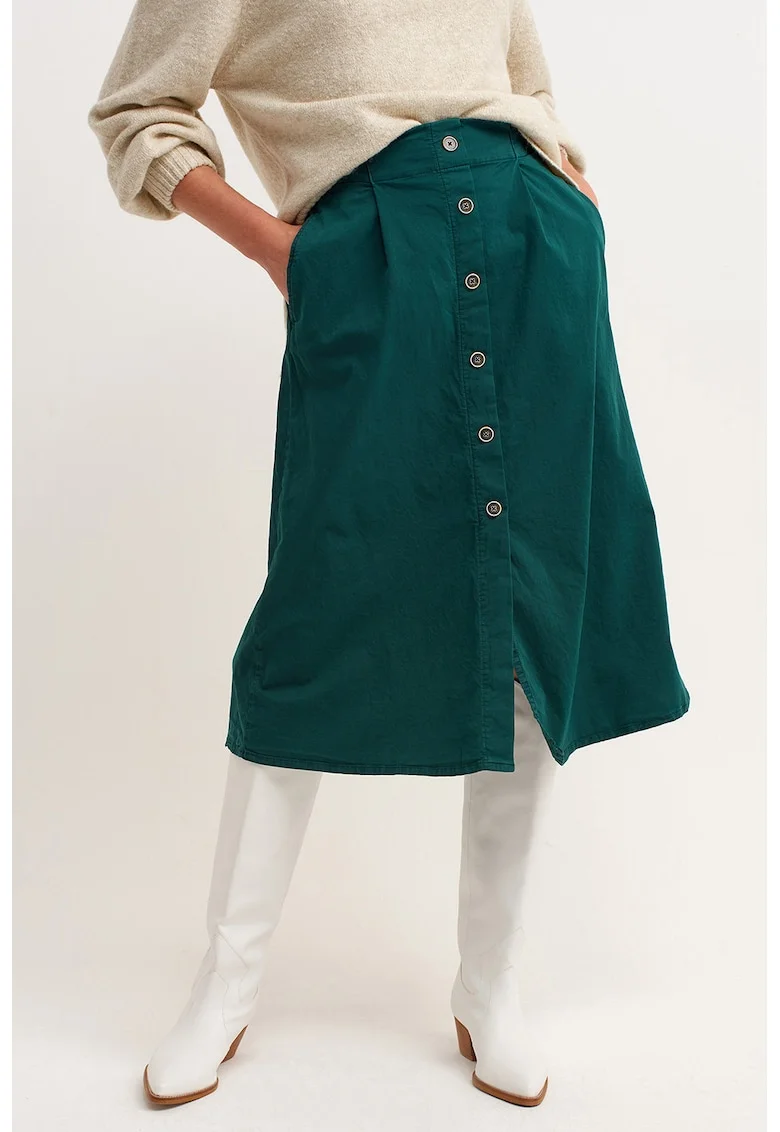 Fusta midi cu nasturi, Verde aquamarin