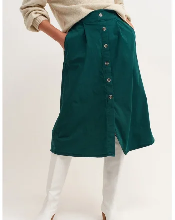 Fusta midi cu nasturi, Verde aquamarin