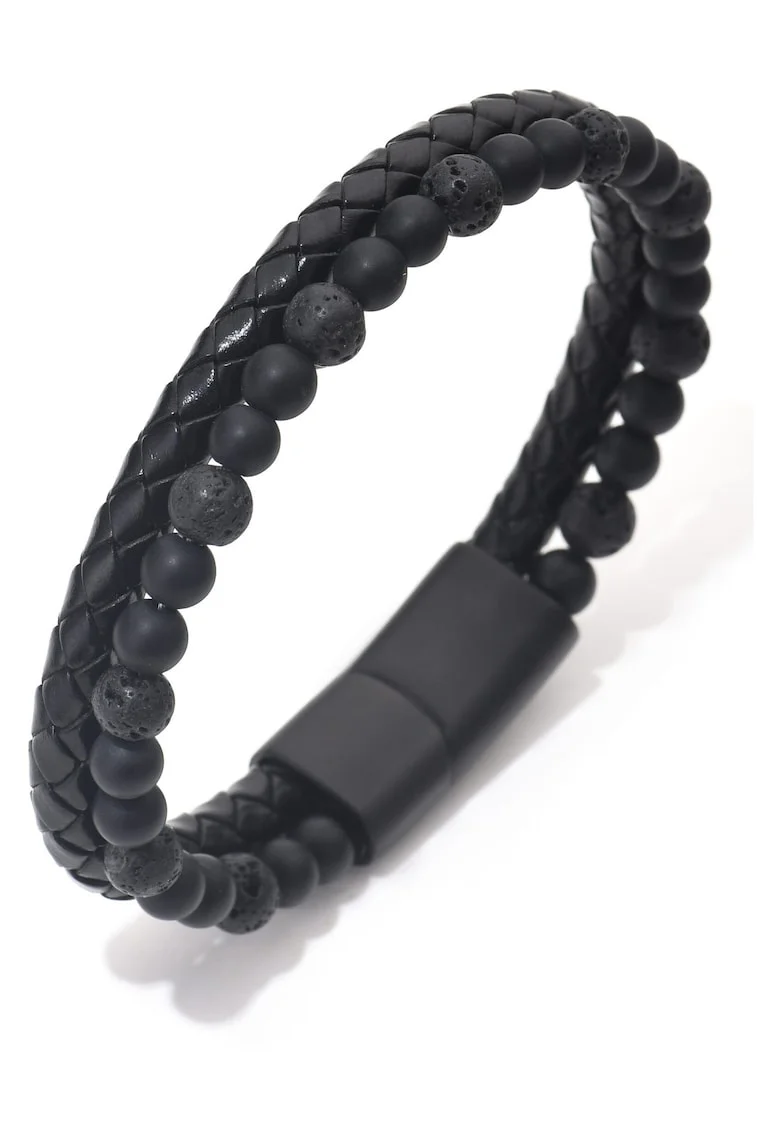 Bratara barbati din piele naturala negru Cleo - 22 cm