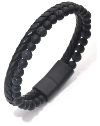 Bratara barbati din piele naturala negru Cleo - 22 cm