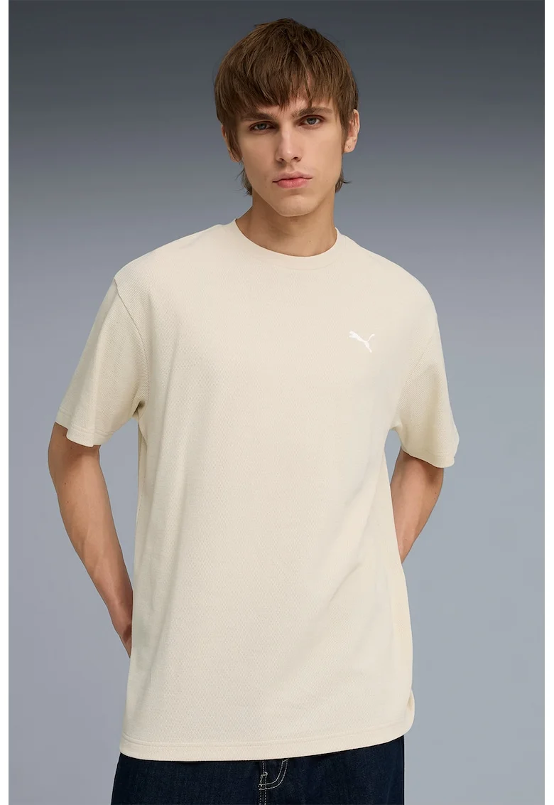 Tricou lejer din amestec de bumbac cu logo, Maro nisip