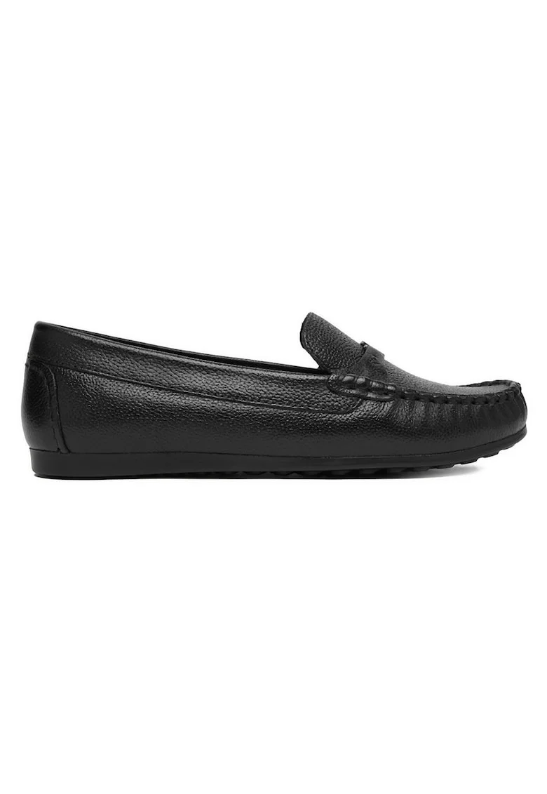 Mocasini dama  piele naturala, negru, design clasic, ornament nedetasabil,